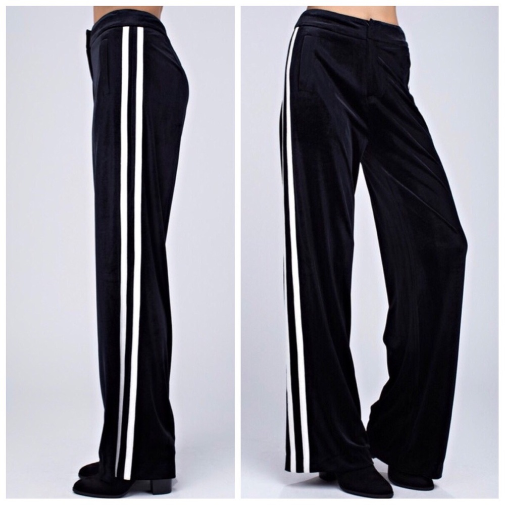 New black velvet track pants